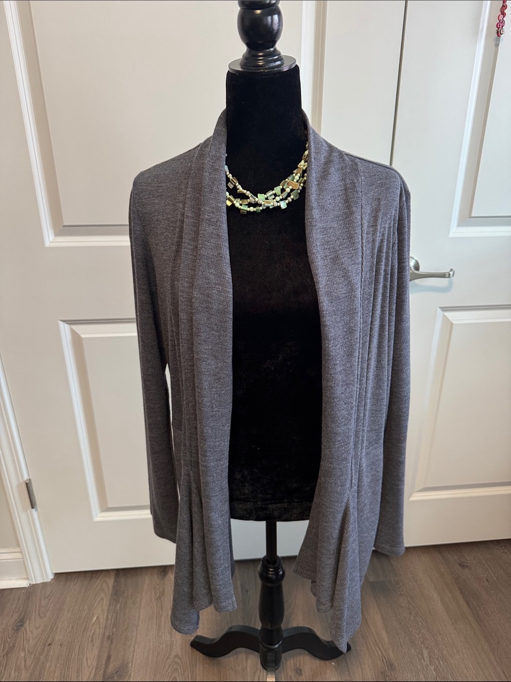 LOGO by Lori Goldstein Open-Front Women's Cardigan Sweater with seam pockets.